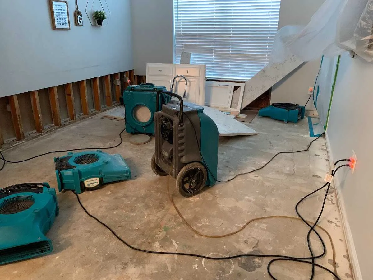 Dehumidifier in flood-cut room for Water Damage Restoration in Taylorville